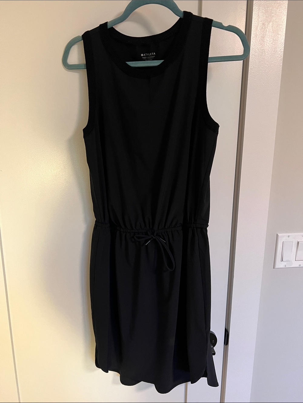 Athleta Black Sleeveless Drawstring Mini Dress